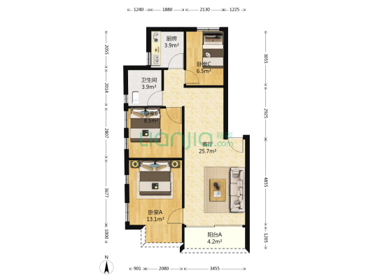 芙蓉花园绿茵豪苑 3室1厅1卫 77平方