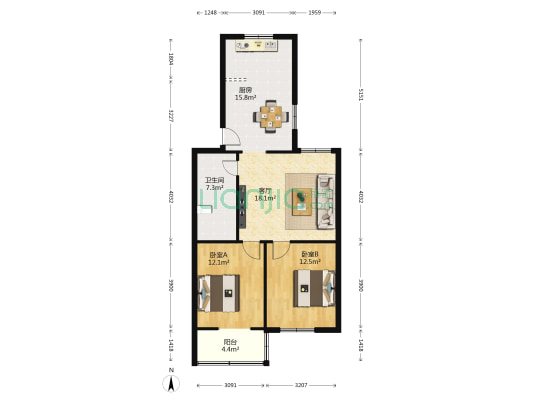 电业新村北区 2室1厅1卫 85平方