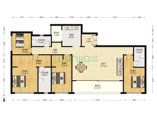 国宾壹号院 4室1厅3卫 187平方