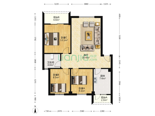 永寿教师楼 3室1厅1卫 93平方