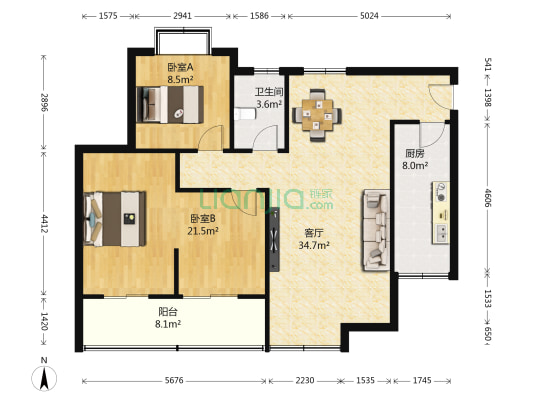 华晨雅庭 2室1厅1卫 87平方
