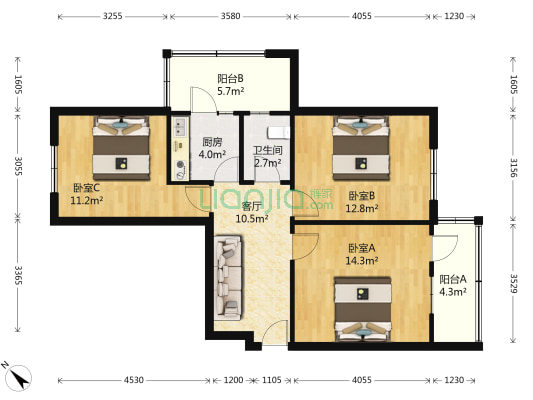 北打铜街 3室1厅1卫 71平方