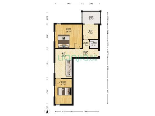 南城开发公司宿舍 2室2厅1卫 65平方