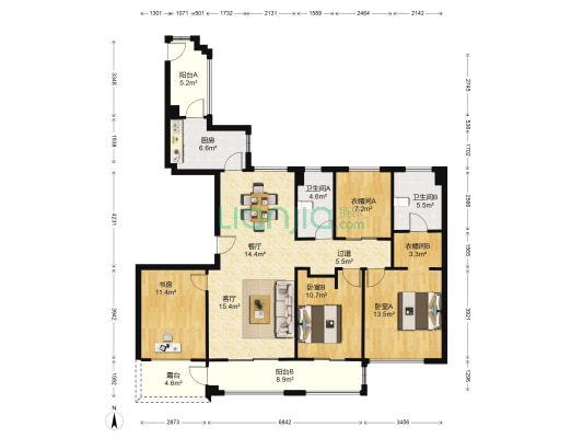 万科学院路七号 3室2厅2卫 140平方