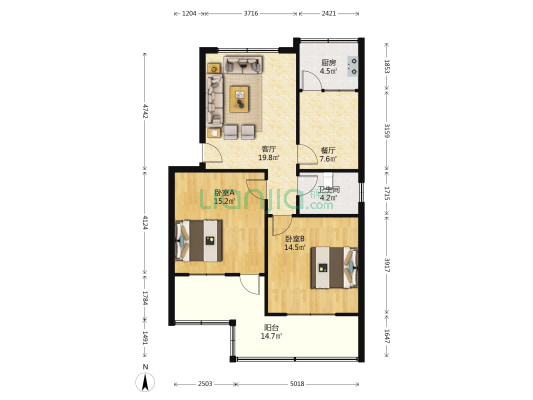 中铁佳园 2室2厅1卫 87平方