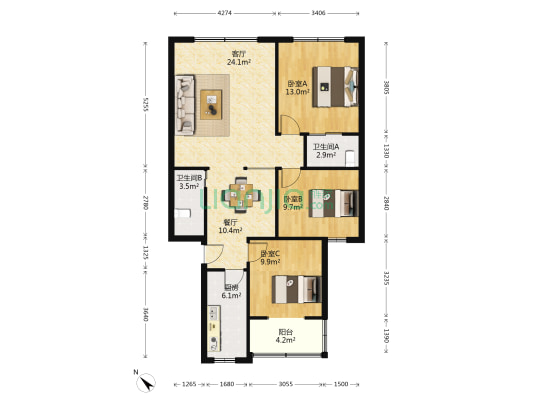 通锦桥路176号 3室2厅2卫 112平方