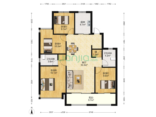 绿地光谷中心城 4室1厅2卫 136平方