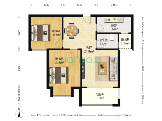 金科廊桥水乡四组团 2室1厅1卫 80平方