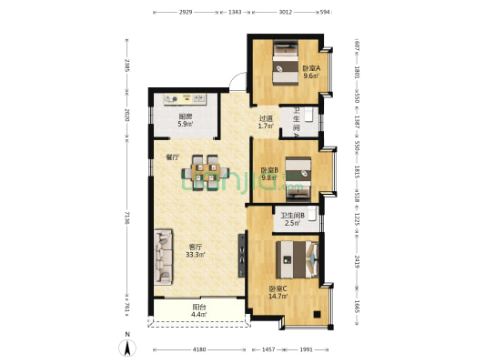 茂林堂街 3室1厅2卫 106平方