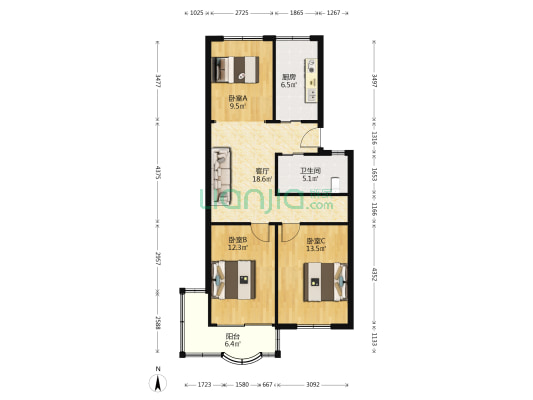高河埂新村东区 3室1厅1卫 75平方
