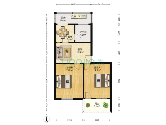 虹南综合楼 2室2厅1卫 66平方
