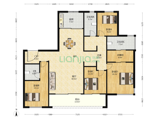 天一晓著 4室1厅3卫 207平方