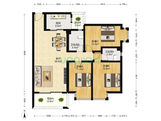 锦绣阳光花园春满苑 3室1厅2卫 118平方