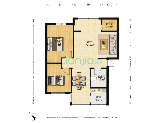 昆明市中级人民法院宿舍 2室2厅1卫 68平方