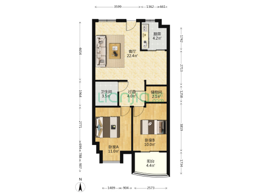 方岩大厦 2室1厅1卫 90平方