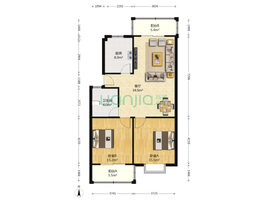 安居苑小区 2室1厅1卫 104平方