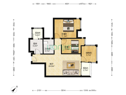 时代糖果二期 2室1厅1卫 77平方