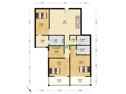 船舶广场 4室1厅2卫 146平方