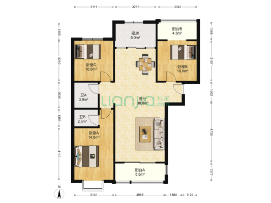 欧景 3室1厅2卫 132平方