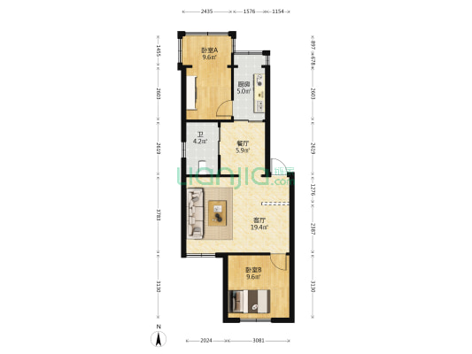 华龙小区 2室2厅1卫 56平方