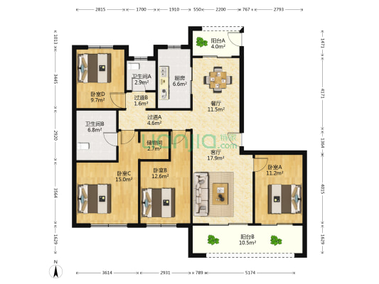 招商雍华苑 4室2厅2卫 154平方