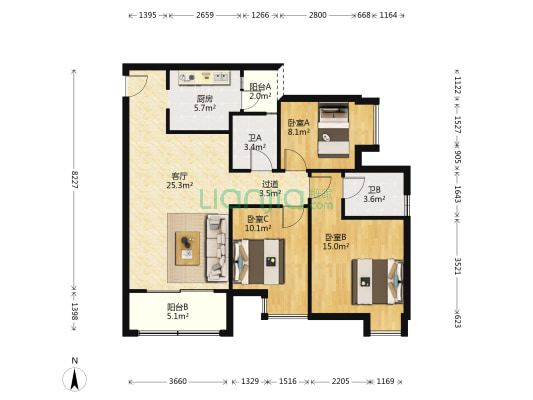 和欣家园 3室1厅2卫 101平方