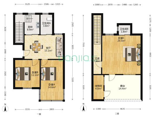 花街巷 3室1厅2卫 61平方
