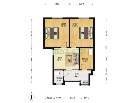 丹江路土产公司家属院 2室1厅1卫 65平方