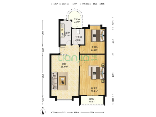 海安公寓 2室1厅1卫 90平方