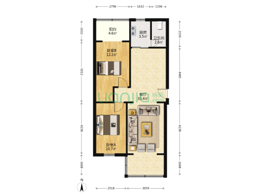 师友路3号 2室1厅1卫 79平方