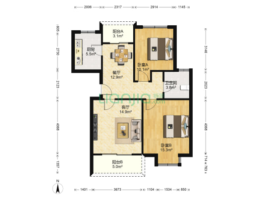 虹梅景苑三街坊 2室2厅1卫 88平方