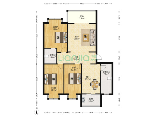 21小区 3室2厅2卫 130平方