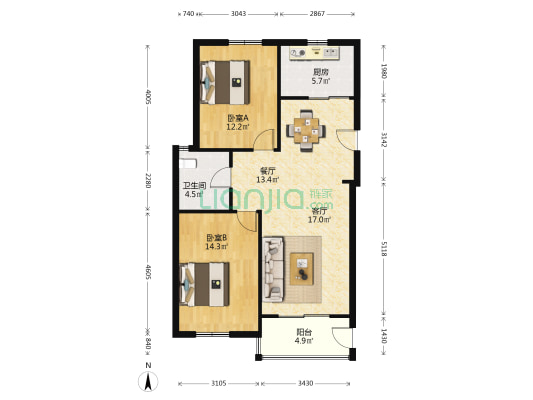 蓝岳装饰城 2室2厅1卫 93平方