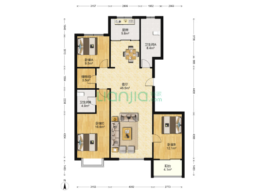 春景花园 3室1厅2卫 144平方
