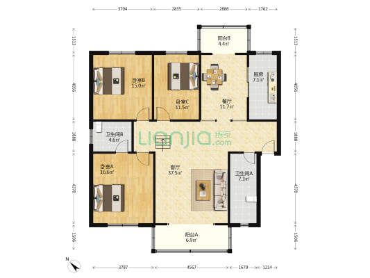 阳光文轩 3室2厅2卫 138平方