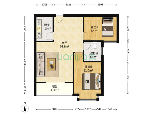 惠友万悦城(涿州) 2室1厅 南-户型图