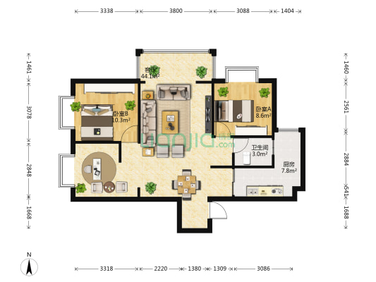云投尚苑 2室1厅1卫 95平方