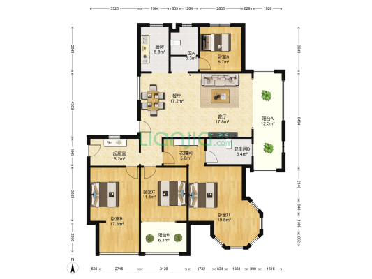 开元华庭 4室3厅2卫 185平方