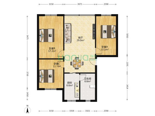 花卉西二路 3室1厅1卫 105平方