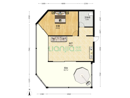 椰风海韵 1室1厅1卫 74平方
