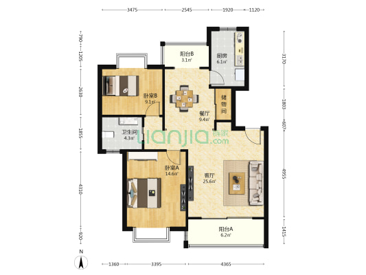 星河世纪城二期（星月蓝湾C区） 2室2厅1卫 100平方