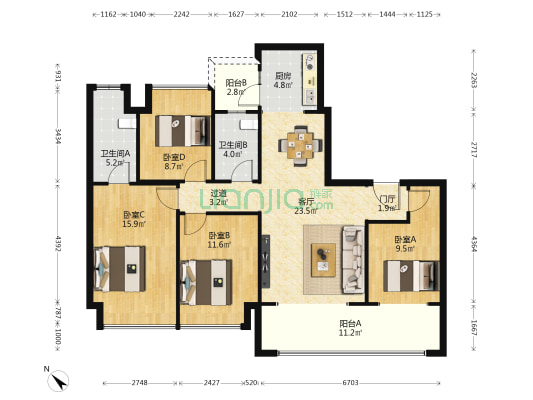 海成南滨上院F1区 4室1厅2卫 130平方