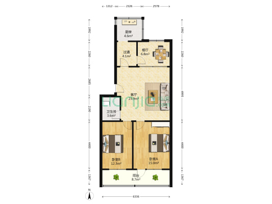 国经小区 2室2厅1卫 91平方