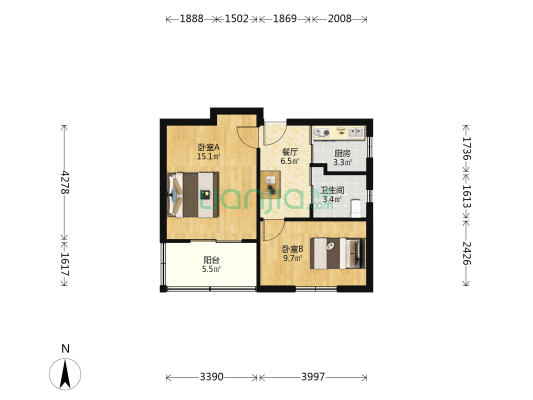 华山路803弄 2室1厅1卫 54平方