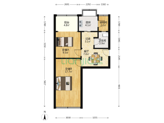 河南省食品公司家属院 2室1厅1卫 57平方