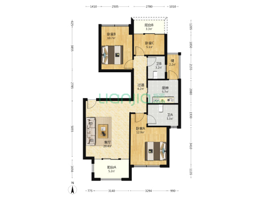 竹径悦山 3室1厅2卫 109平方