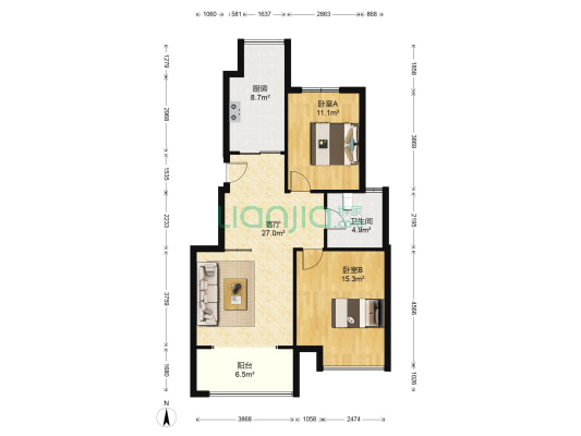 冠城大通蓝郡 2室1厅1卫 83平方