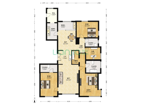 北京金茂府 4室2厅3卫 205平方
