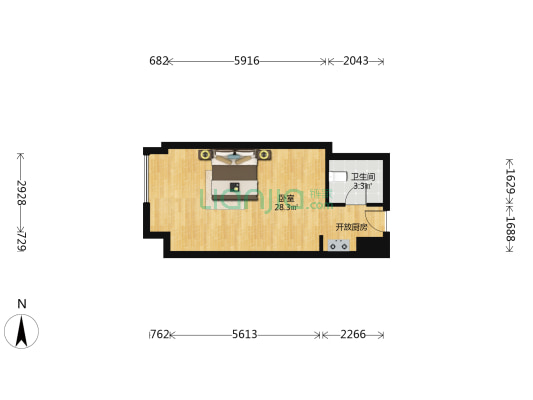 环球国际中心 1室0厅1卫 47平方