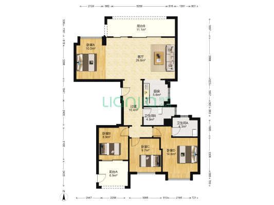 中梁华鸿瑞祥公馆 4室1厅2卫 143平方